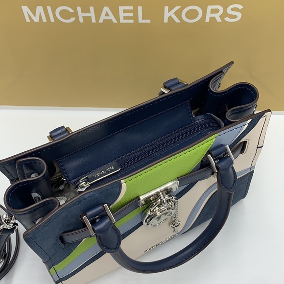 MICHAEL KORS Hamilton Small Patchwork Satchel NAVY MULTI COLOR - Picture 8 of 16